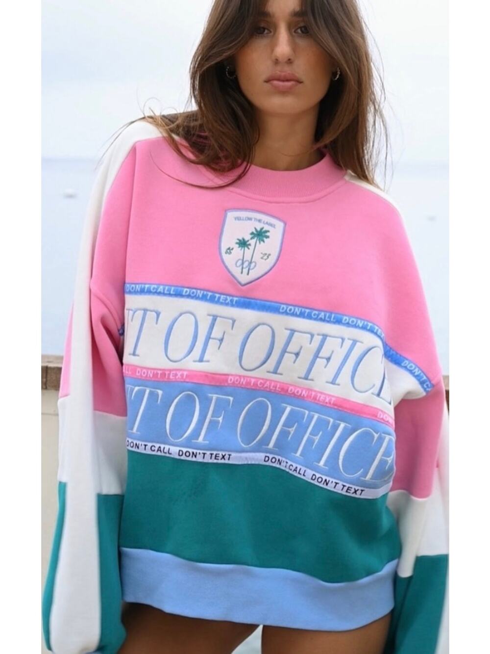 YLLW ooo Club Oversized Sweatshirt Out of Office Pink Green Yellow the Label